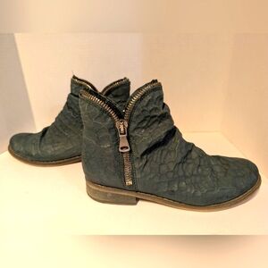 FELMINI Blue/Green Leather Ankle Boots Zipper Detail EU‎ 40 US 9.5